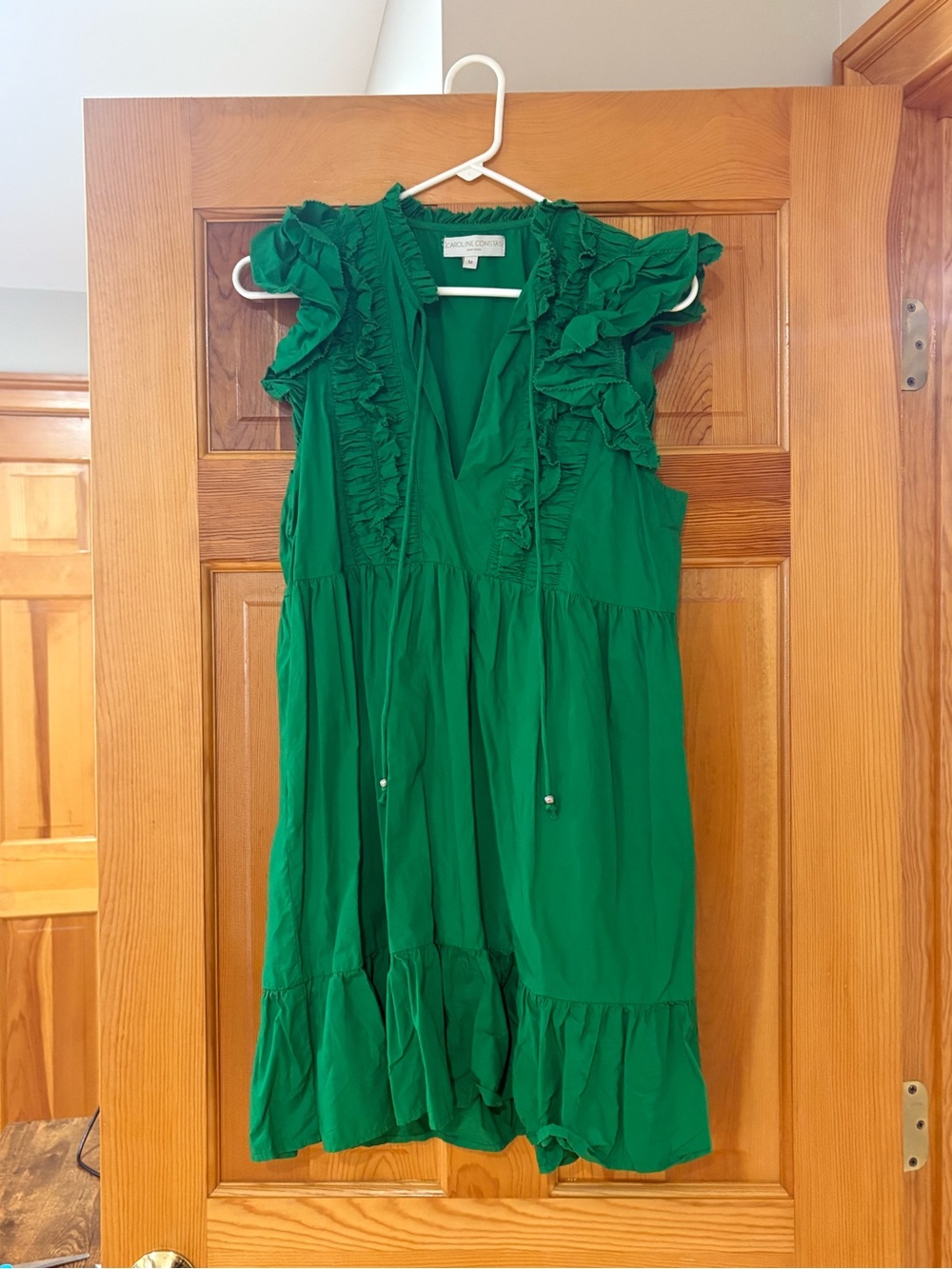 Caroline Constas Emerald Green Ruffle Tie-Front Dress